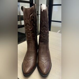 Soda Brown Western Embroidered Mid-Calf Women’s Cowboy Boots